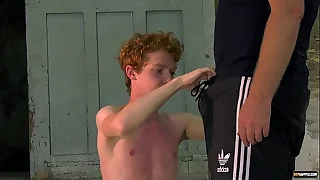 Gorgeous ginger sub affianced be required of BDSM jerk off session